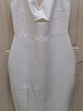 White Strapless Cutout Sheath Dress